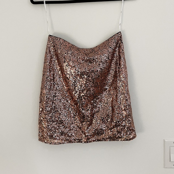Lulu’s | Mood to Move Bronze Sequin Lace-Up Two-Piece Mini Skirt Matching Set - Picture 9 of 13